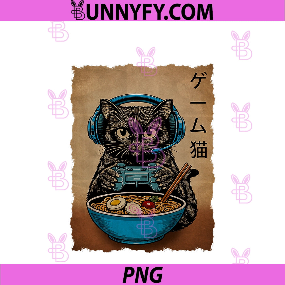 Gamer Cat PNG, Funny Teen Boys Gifts Japanese Ramen Cat Gaming PNG