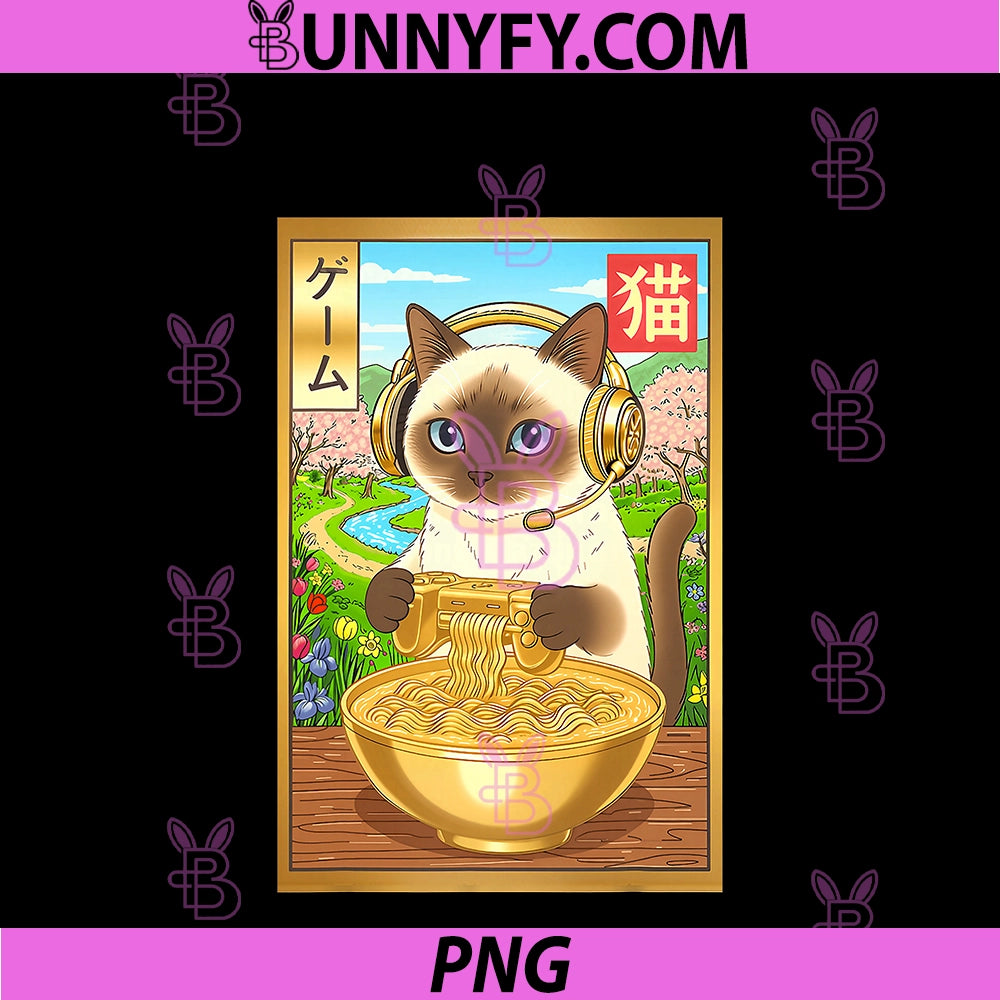 Gamer Japanese Ramen Cat PNG, Funny Gaming Retro Anime Noodle PNG