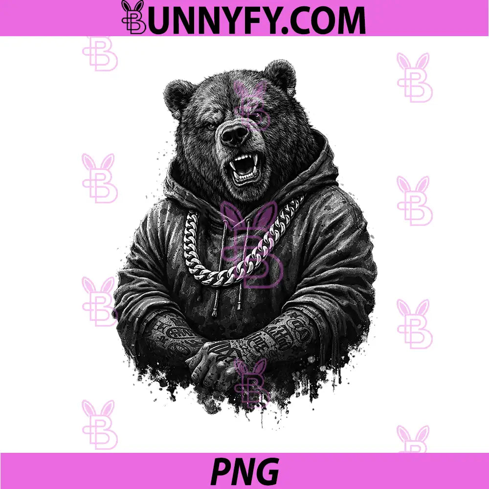 Gangster Bear Tattoo Hip Hop PNG, Animal Punk Rap Urban PNG