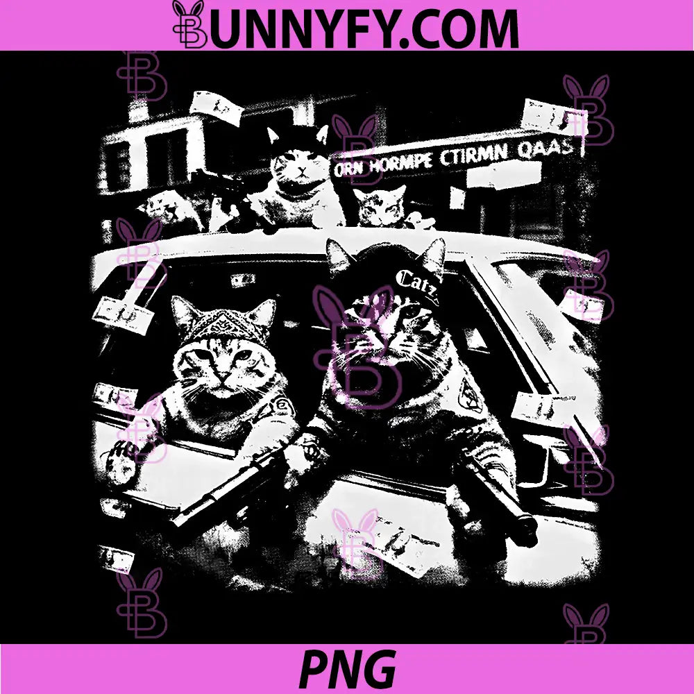 Gangster Cats Vintage PNG, Black Cat PNG, Retro Funny Cat PNG