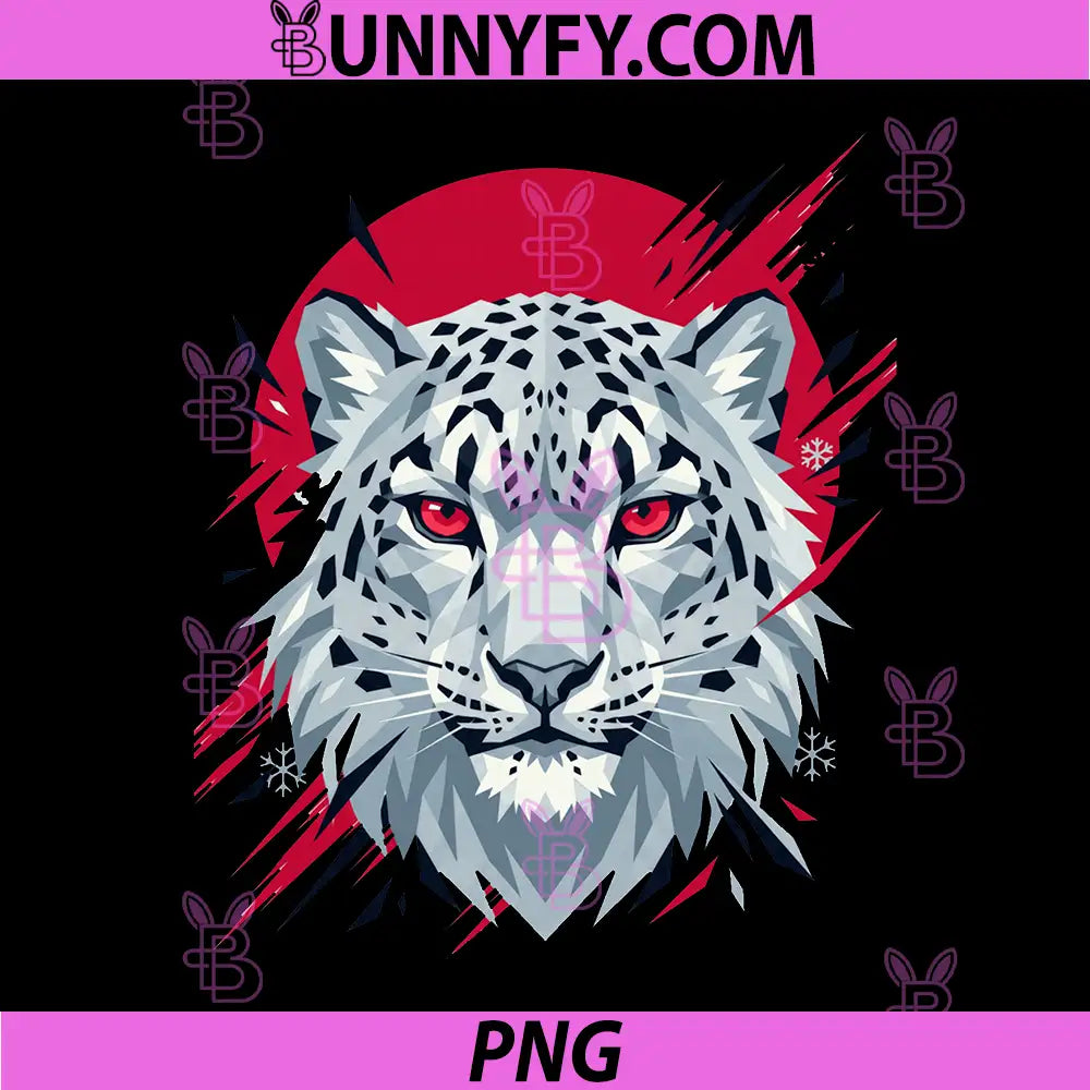 Geometric Snow Leopard Red PNG, Circle Graphic Japaness Japan Art PNG