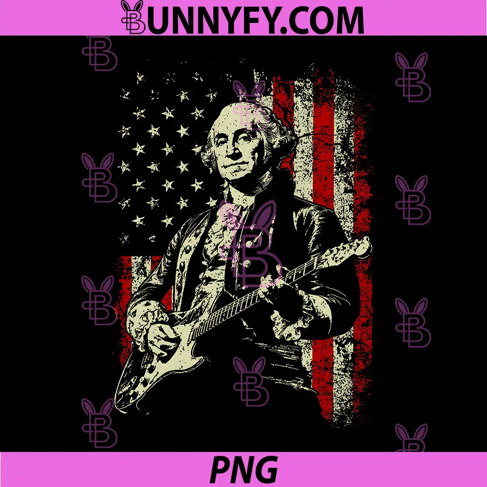 George Washington Playing Guitar Rock PNG, Roll American Flag PNG
