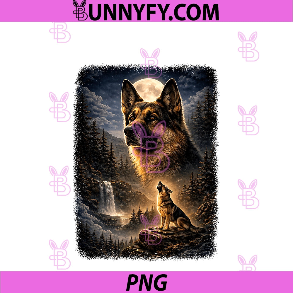 German Shepherd Dog Howling At Moon PNG, Vintage Funny Mystic PNG