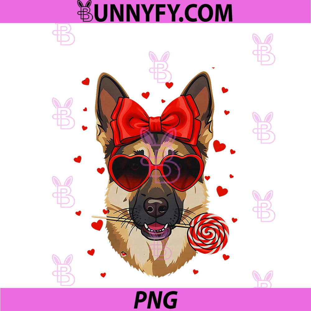 German Shepherd Valentines Day Coquette Bow PNG, Dog Lover Heart PNG