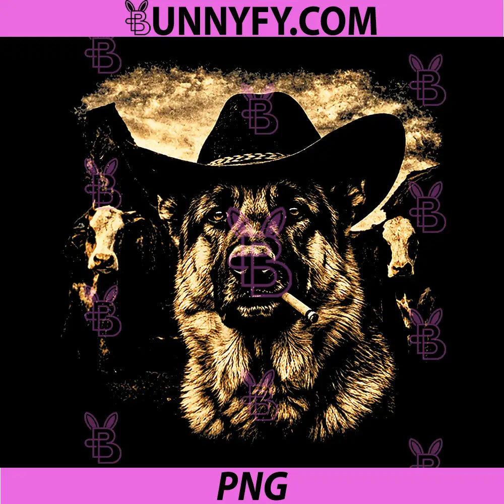 German Shepherd Western PNG, Graphic Cowboy Dog Smoking PNG