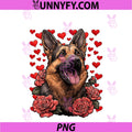 German Shepherd With Red Roses Hearts PNG, Valentine’s Day Dog PNG
