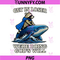 Get in Loser PNG, Raccoon Riding Whale Ironic Meme PNG