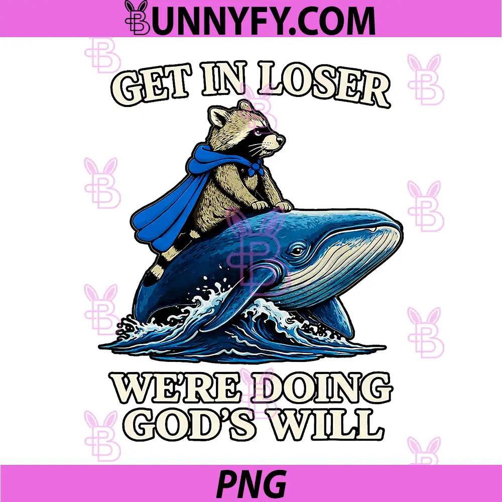 Get in Loser PNG, Raccoon Riding Whale Ironic Meme PNG