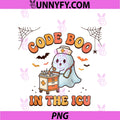 Ghost ICU Nurse Code Boo In ICU PNG, Funny Halloween Costume Raglan PNG