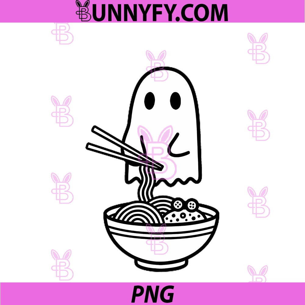 Ghost Pocket Print PNG, Halloween Eating Ramen PNG