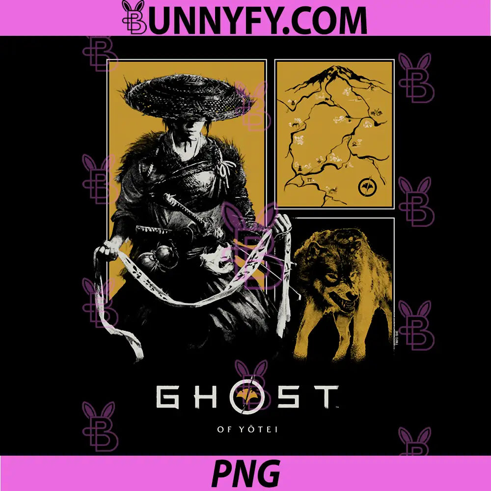 Ghost of Yotei PNG, Atsu and Wolf Portrait Panels Video Game PNG 