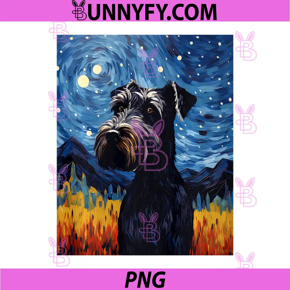 Giant Schnauzer Starry Night PNG, Van Gogh Performance PNG
