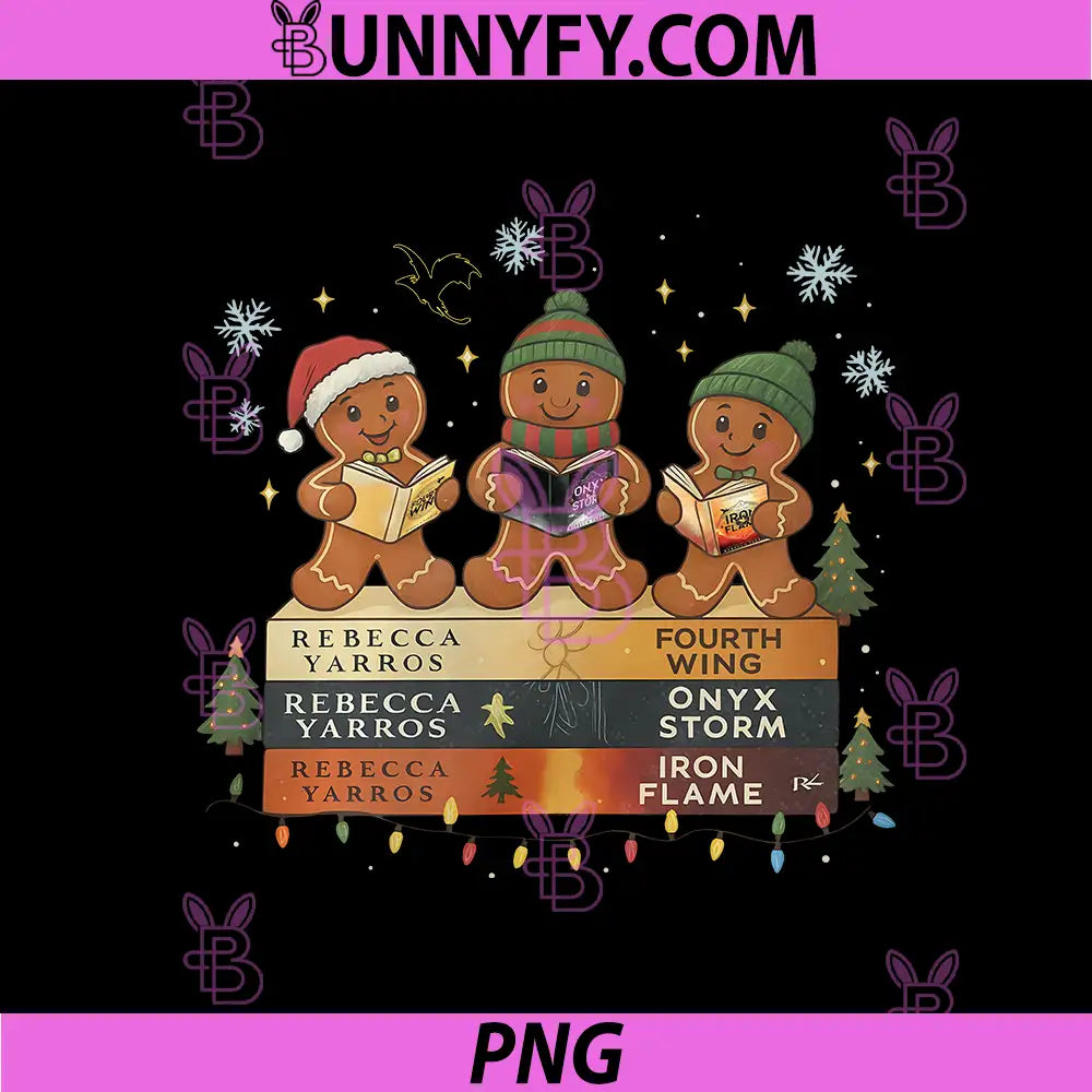 Gingerbread Fourth Wing Book Stack PNG, Onyx Storm Iron Flame PNG