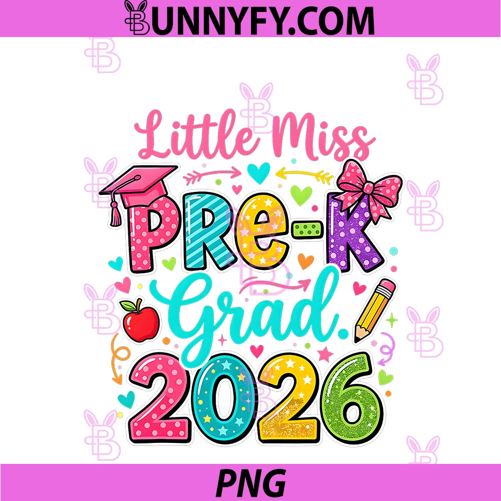 Girls Little Miss Pre-K Grad 2026 PNG, Preschool Graduation Bow PNG