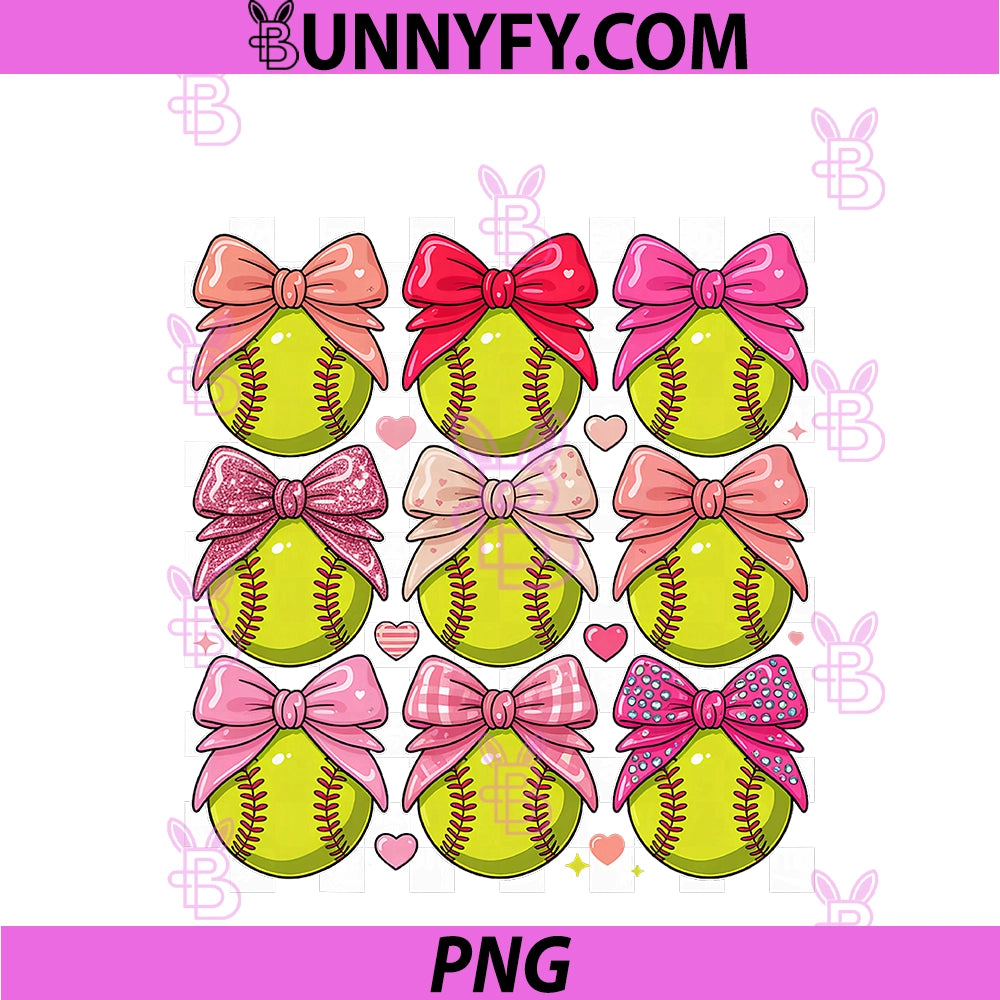 Girls Softball Pink Coquette Bow PNG, Softball Vibes PNG