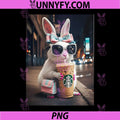 Girly Bunny Drinking Iced Coffee PNG, Rabbit Kawaii PNG