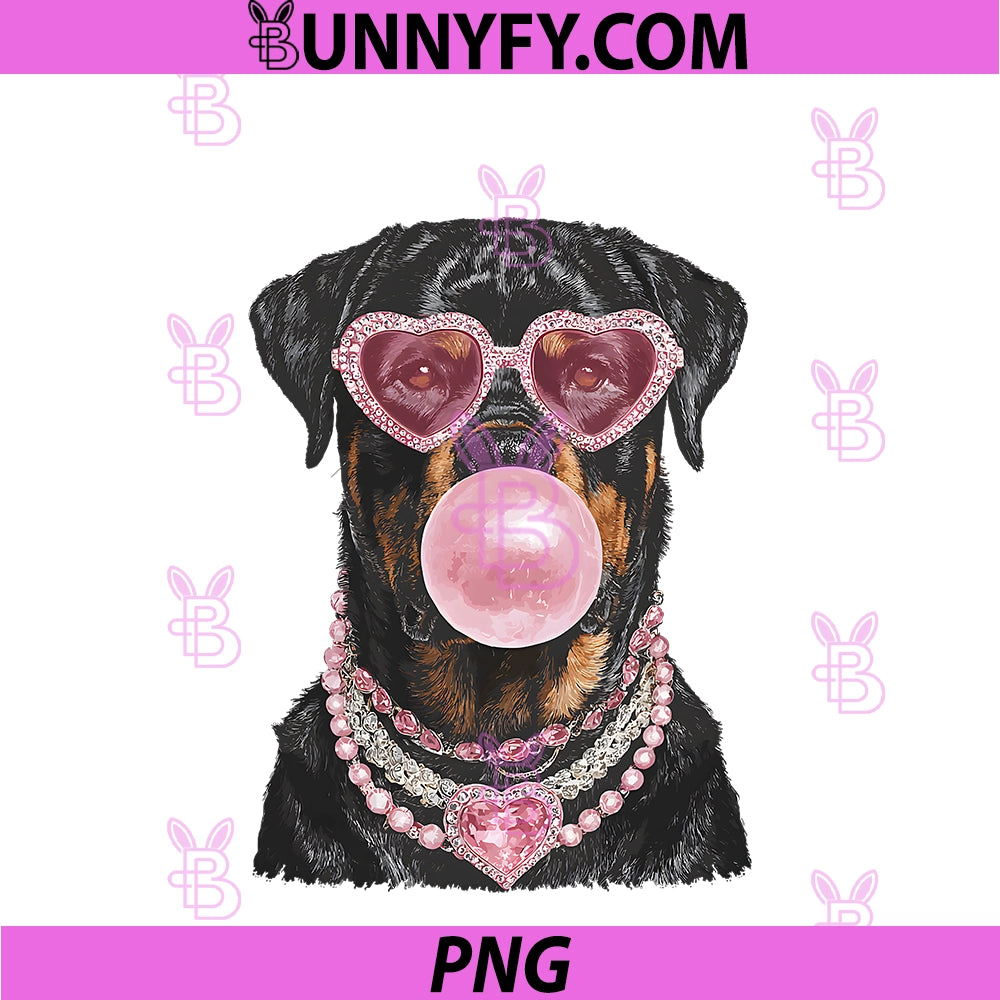 Glam Rottweiler In Sunglasses Boujee Dog PNG, With Bubblegum PNG