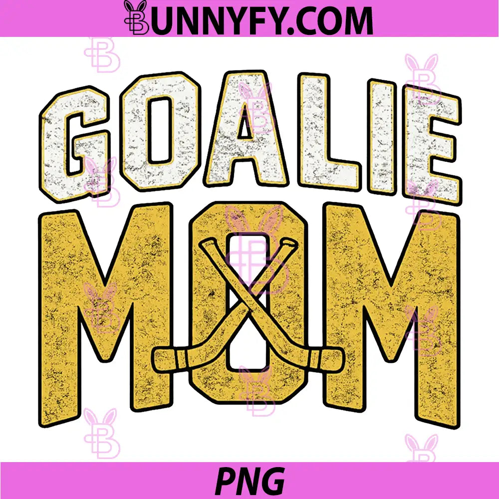 Goalie Mom Hockey Graphic PNG, Design Distressed Gold PNG