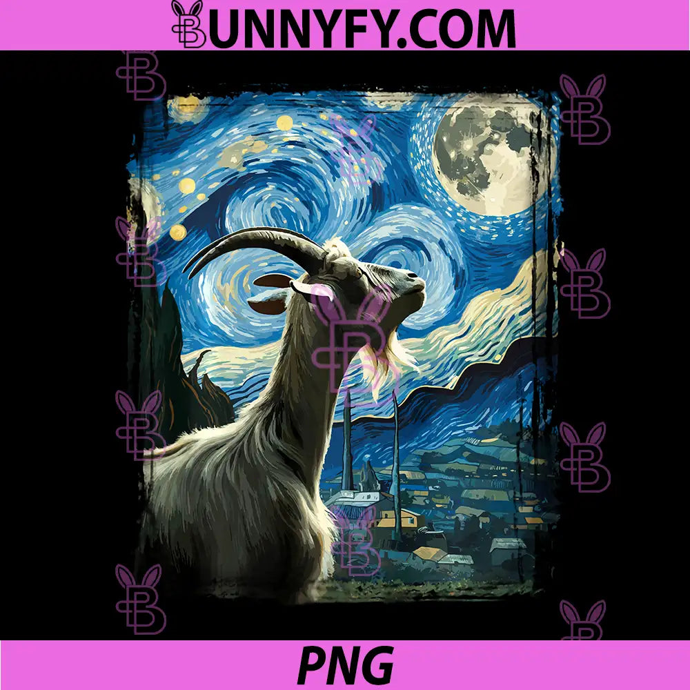 Goat Star Gazer Artistic Van Gogh PNG, Style Starry Night Goat Performance PNG