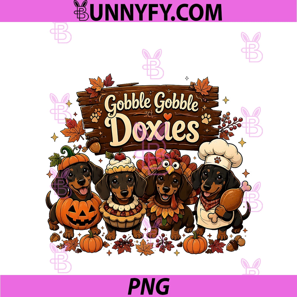 Gobble Gobble Doxies PNG, Funny Thanksgiving Dachshund Turkey PNG
