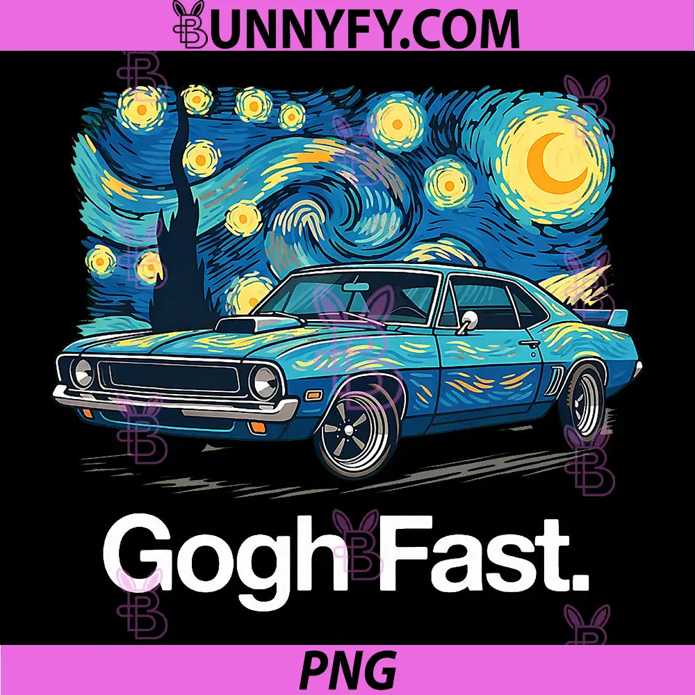 Gogh Fast Starry Night Art PNG, Car Lover Retro Graphic Design PNG