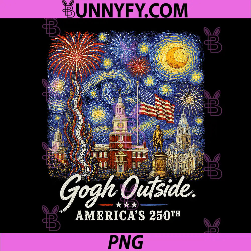 Gogh Outside 250th Anniversary PNG, 1776 2026 Starry Night USA PNG