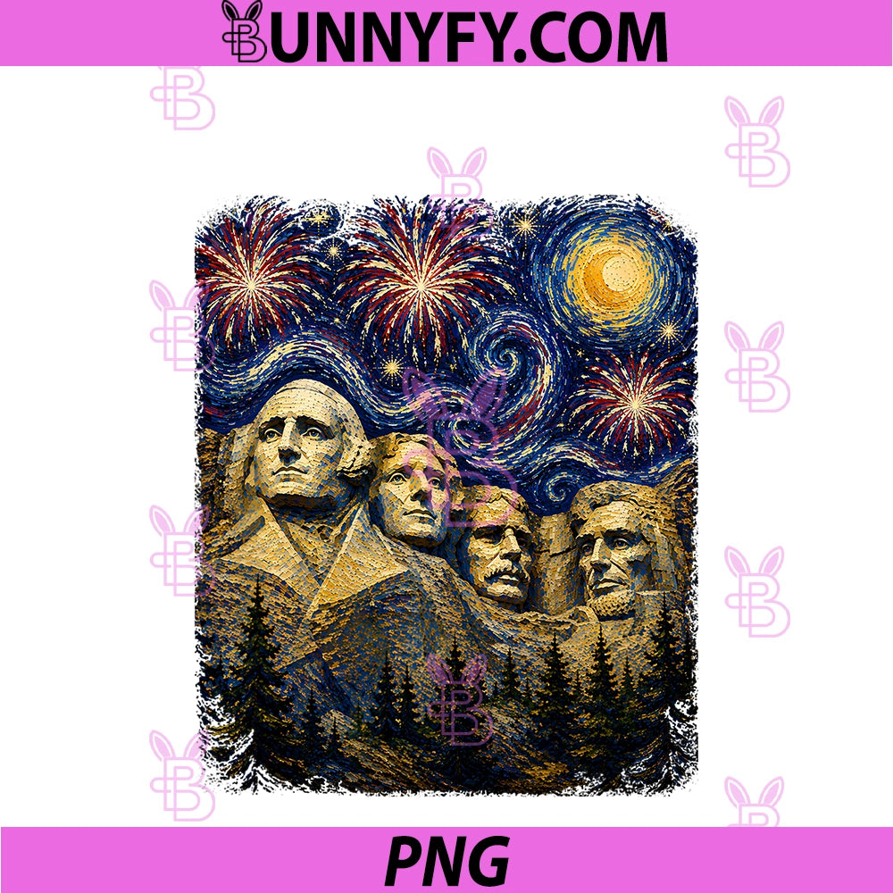 Gogh Outside Mt Rushmore Starry Night PNG, 250th 4th Of July PNG