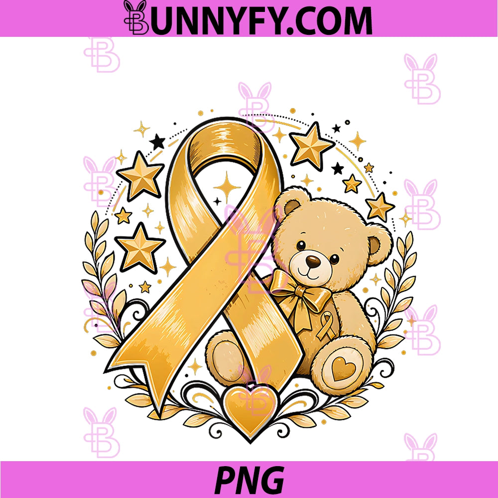 Gold Ribbon Teddy Bear PNG, Childhood Cancer Awareness PNG