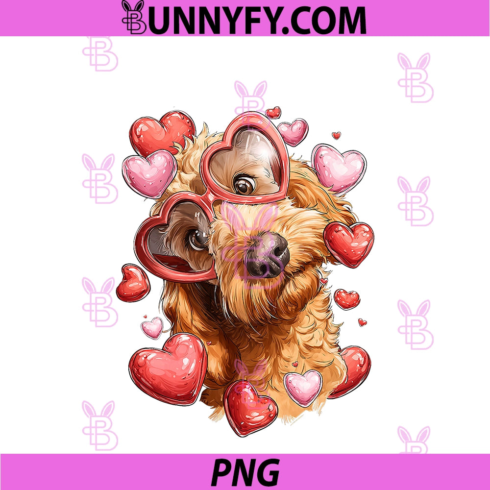 Golden Doodle Dog PNG, Goldendoodle Valentine's Day Heart PNG
