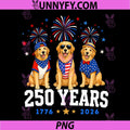 Golden Retriever 250 Anniversary PNG, USA 250th 4th of July Dogs PNG