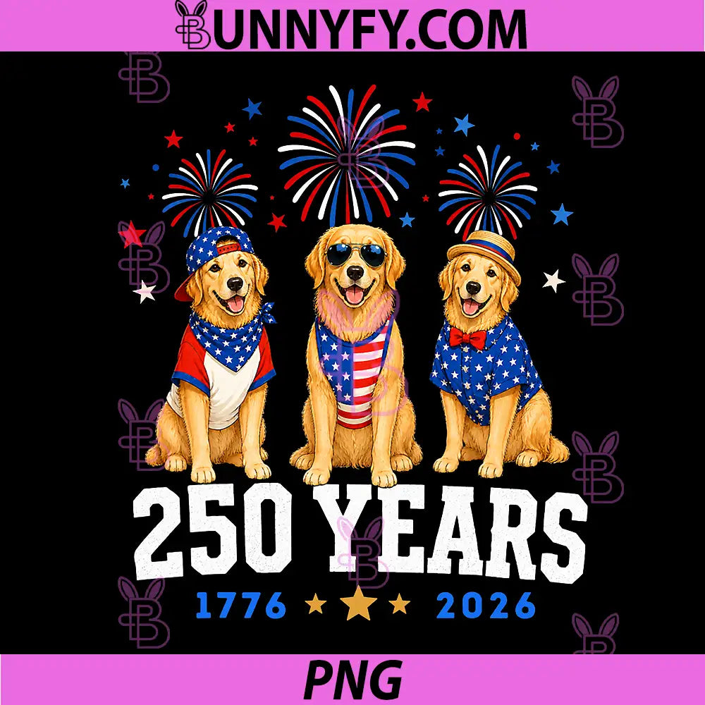 Golden Retriever 250 Anniversary PNG, USA 250th 4th of July Dogs PNG