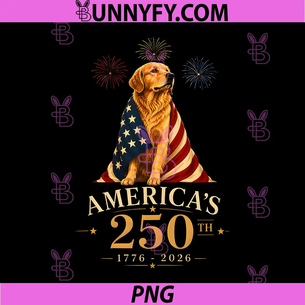 Golden Retriever Americas PNG, 250th Anniversary 1776 2026 PNG
