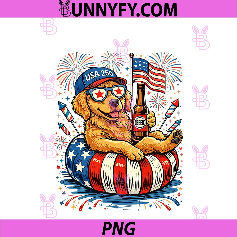 Golden Retriever Beer USA 250th PNG, Anniversary 4th Of July PNG