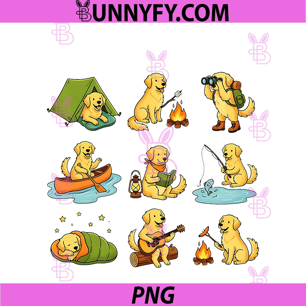 Golden Retriever Camping Cute PNG, Dog Hiking Camper PNG