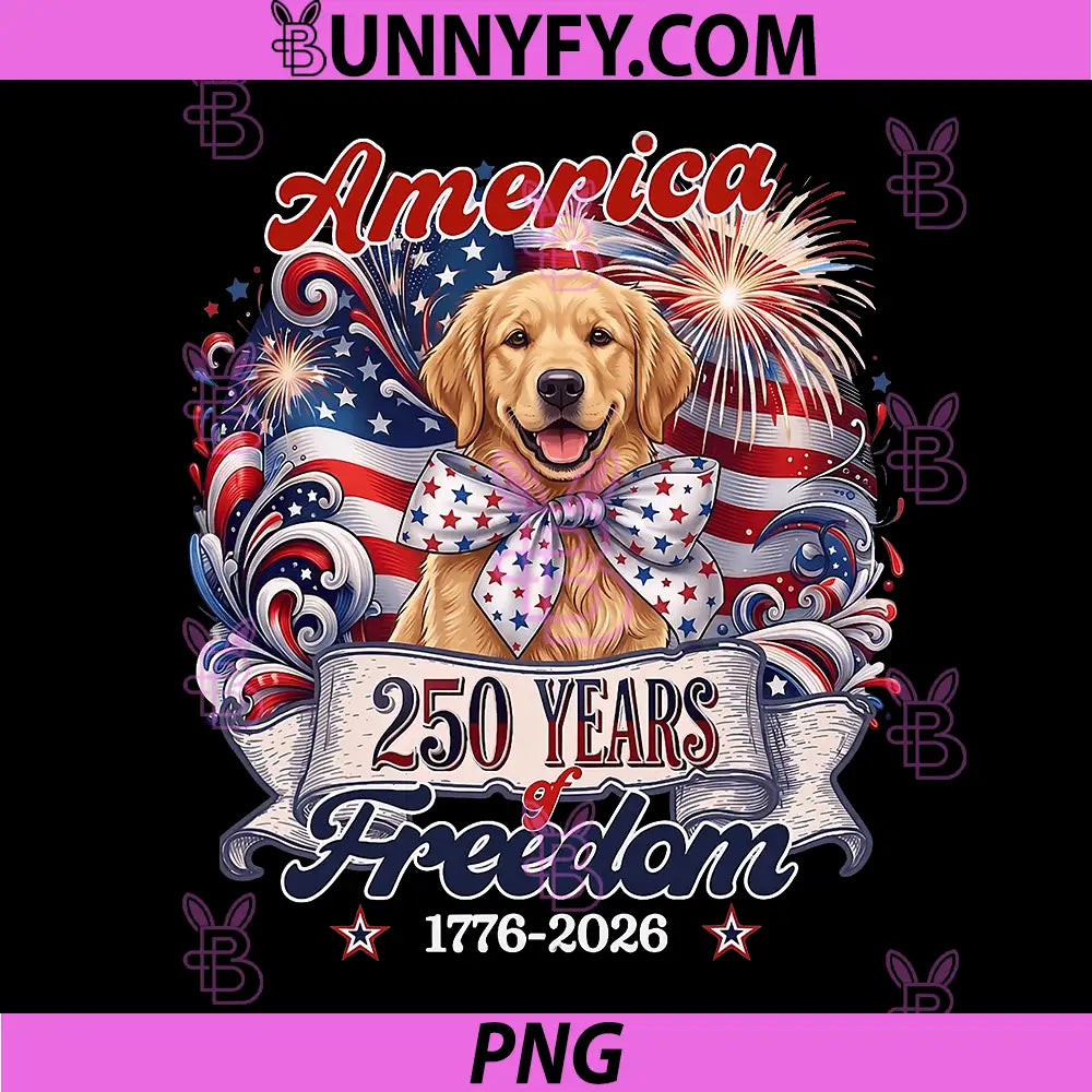 Golden Retriever Dog 250th PNG, America Patriotic USA 4th of July PNG