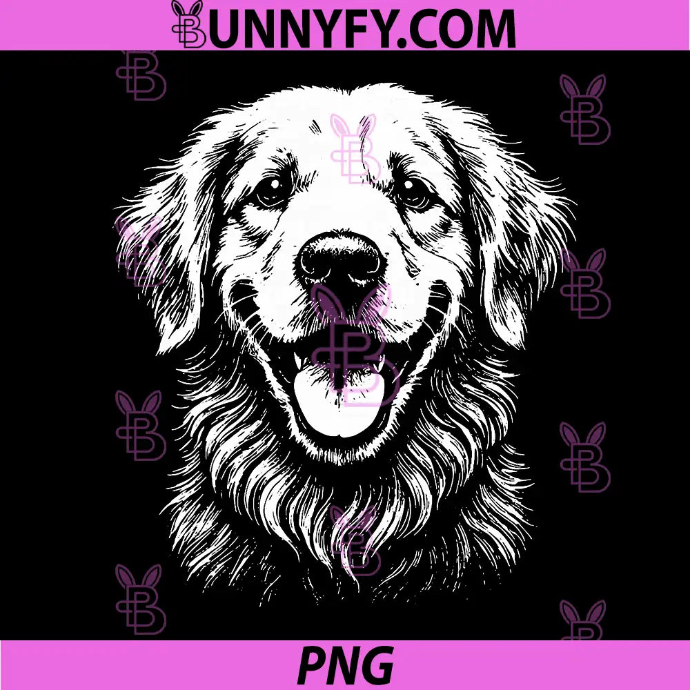 Golden Retriever Dog Portrait PNG, Black And White Line Art PNG