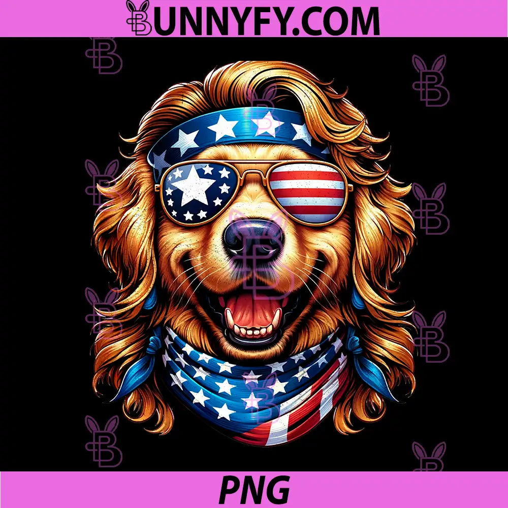 Golden Retriever Patriotic USA Funny PNG, Mullet Dog 4th of July PNG