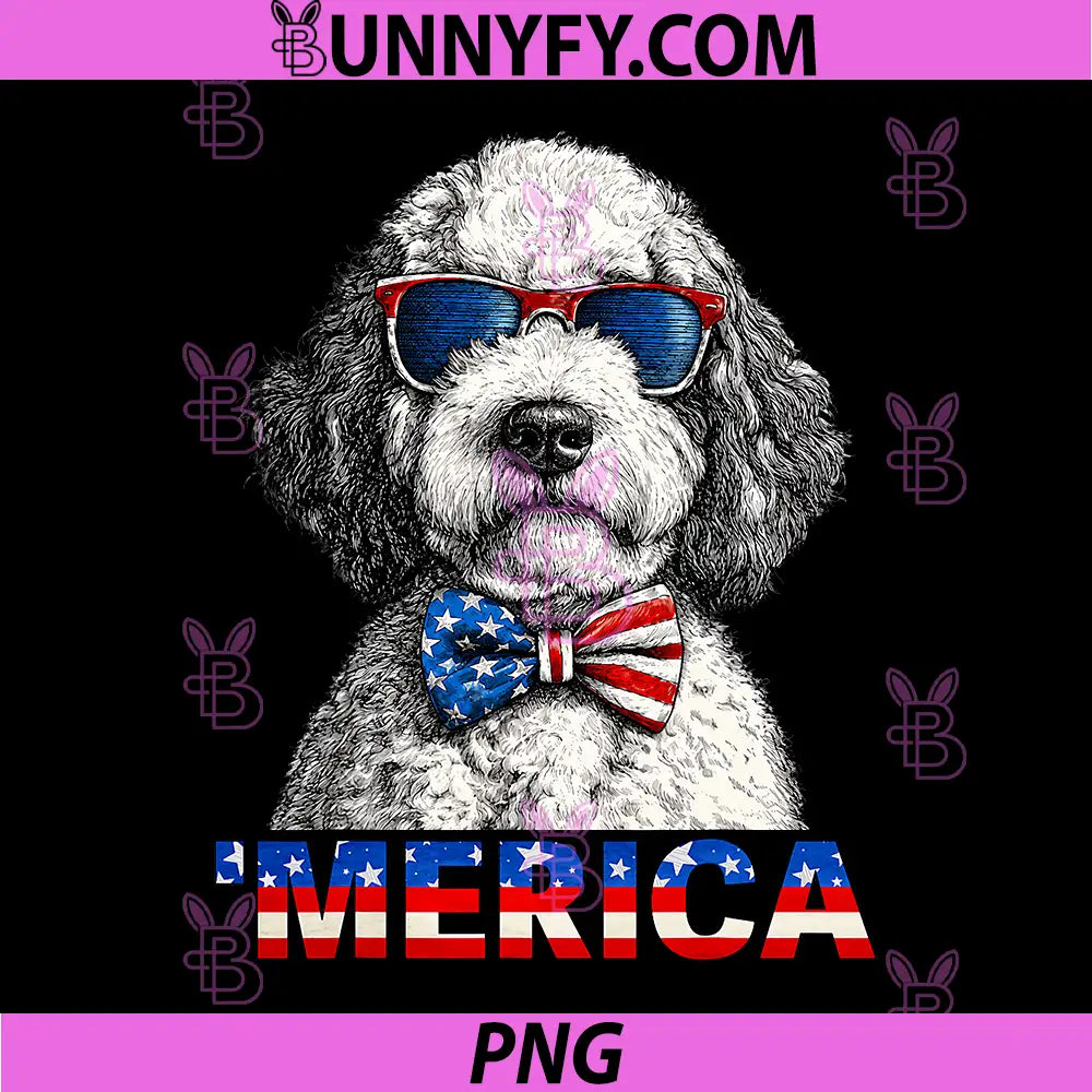 Goldendoodle American Flag PNG, Patriotic 4th of July PNG