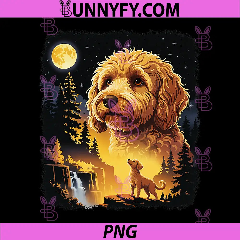 Goldendoodle Howling to The Moon PNG, Vintage Funny Goldendoodle PNG