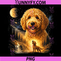 Goldendoodle Howling to The Moon PNG, Vintage Mystical Dog Art PNG