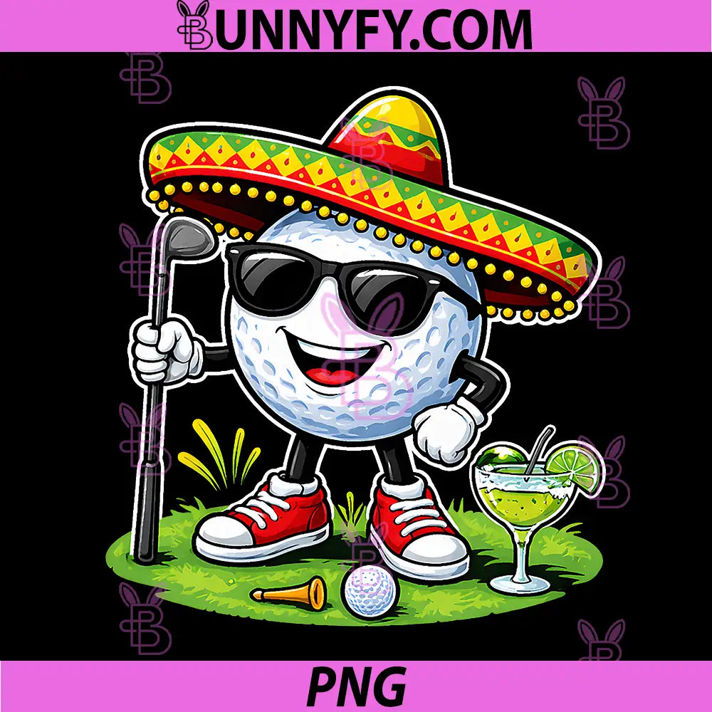 Golf Ball with Sombrero and Margarita PNG, Cinco de Mayo Golfer PNG
