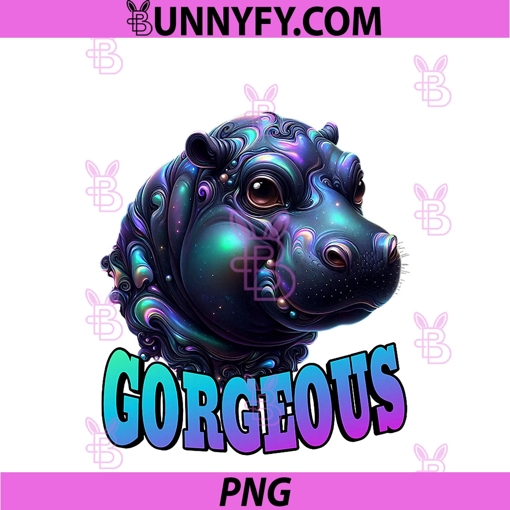 Gorgeous Hippopotamus–Psychedelic Cute PNG, Fantasy–Colorful Neon PNG