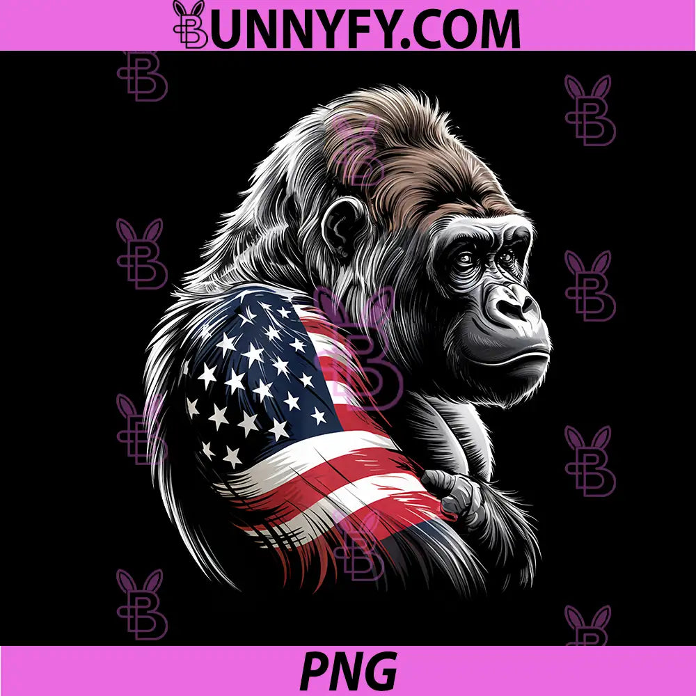 Gorilla 4th of July Patriotic PNG, American Flag Animal Performance PNG