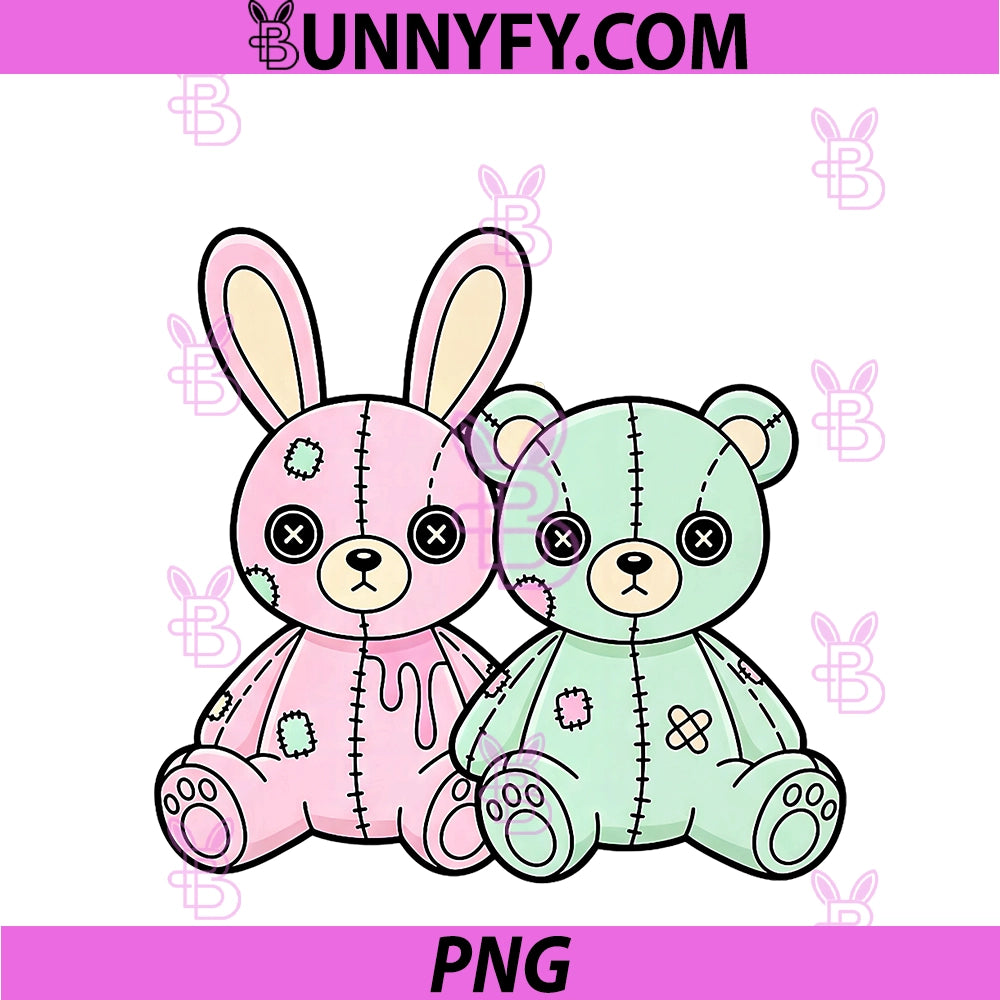 Goth Bunny Teddy Bear Creepy Kawaii Horror PNG, Plush Doll Weird PNG