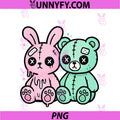 Goth Bunny Teddy Bear Creepy PNG, Kawaii Horror Plush Doll Weird PNG