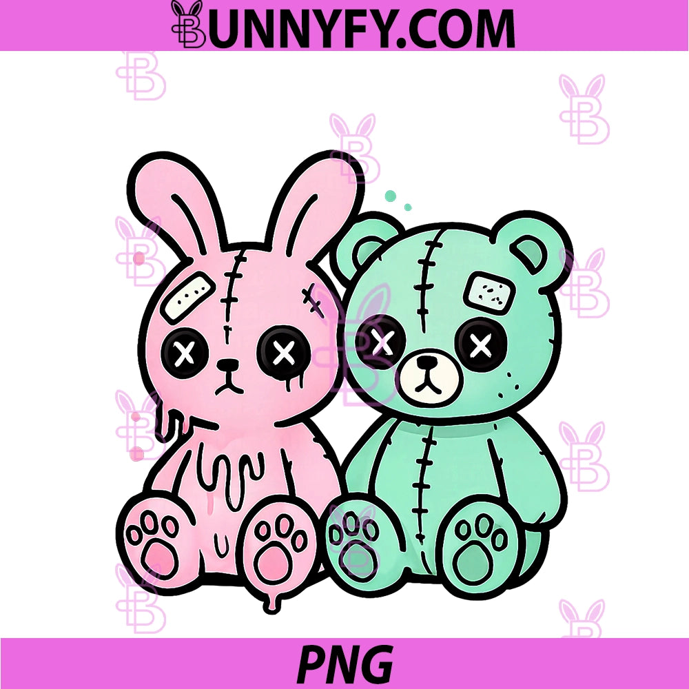 Goth Bunny Teddy Bear Creepy PNG, Kawaii Horror Plush Doll Weird PNG