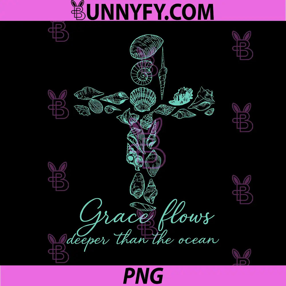 Grace Flows Deeper Than Ocean PNG, Seashell Jesus Cross Christian PNG