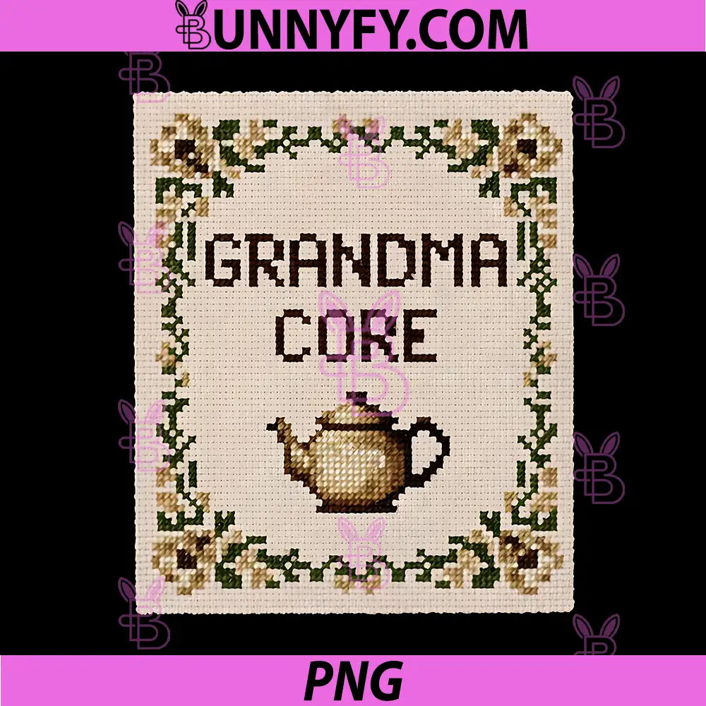 Grandma Core Funny PNG, Cross Stitching Teapot Cottage Aesthetic PNG