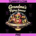 Grandma's Flying Saucer PNG, Cute UFO Pun Alien Art PNG