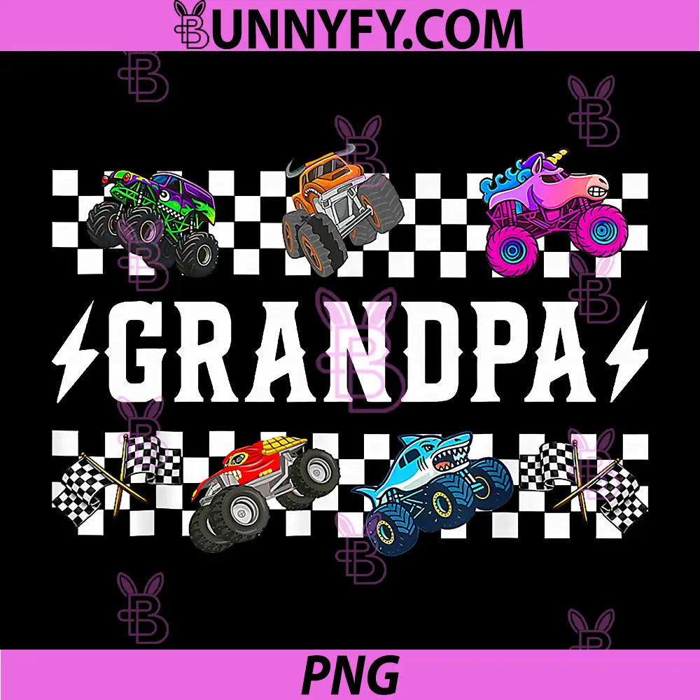 Grandpa Retro Monster Truck PNG, Family Crew Birthday Matching PNG